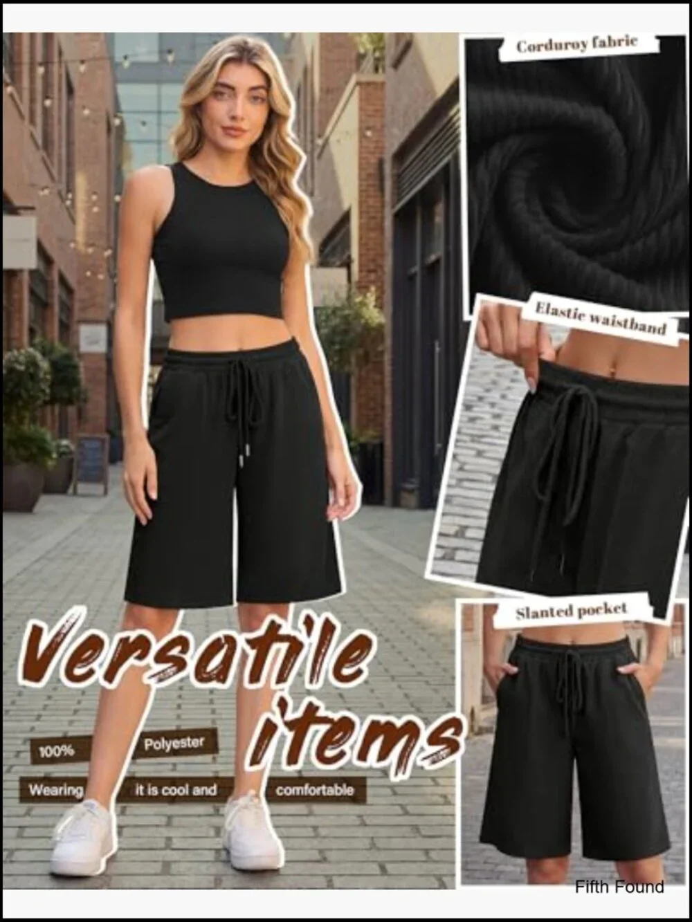 Women's Corduroy Bermuda Shorts Wide Leg Drawstring Casual Baggy Knee Length